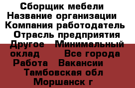 Сборщик мебели › Название организации ­ Компания-работодатель › Отрасль предприятия ­ Другое › Минимальный оклад ­ 1 - Все города Работа » Вакансии   . Тамбовская обл.,Моршанск г.